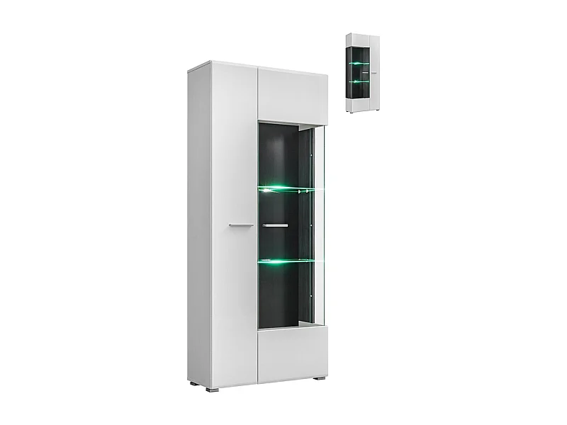 VITRINE REVERSIBLE WARNER BLANC LAQUE ET BOIS NOIR AVEC LED 80 X 190 CM