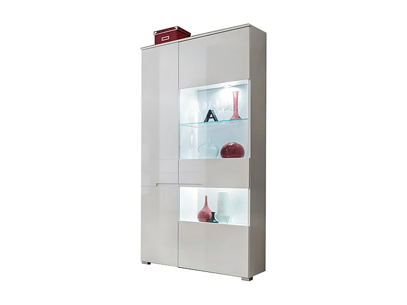 Armoire Vitrine LED bibliothèque 90 cm commode SENCIA Blanc Laqué