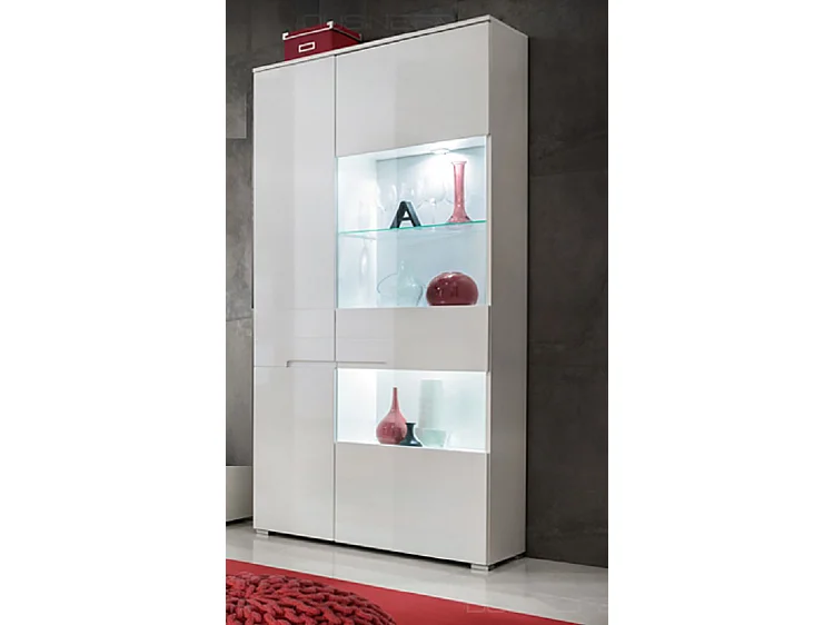 Armoire Vitrine LED bibliothèque 90 cm commode SENCIA Blanc Laqué