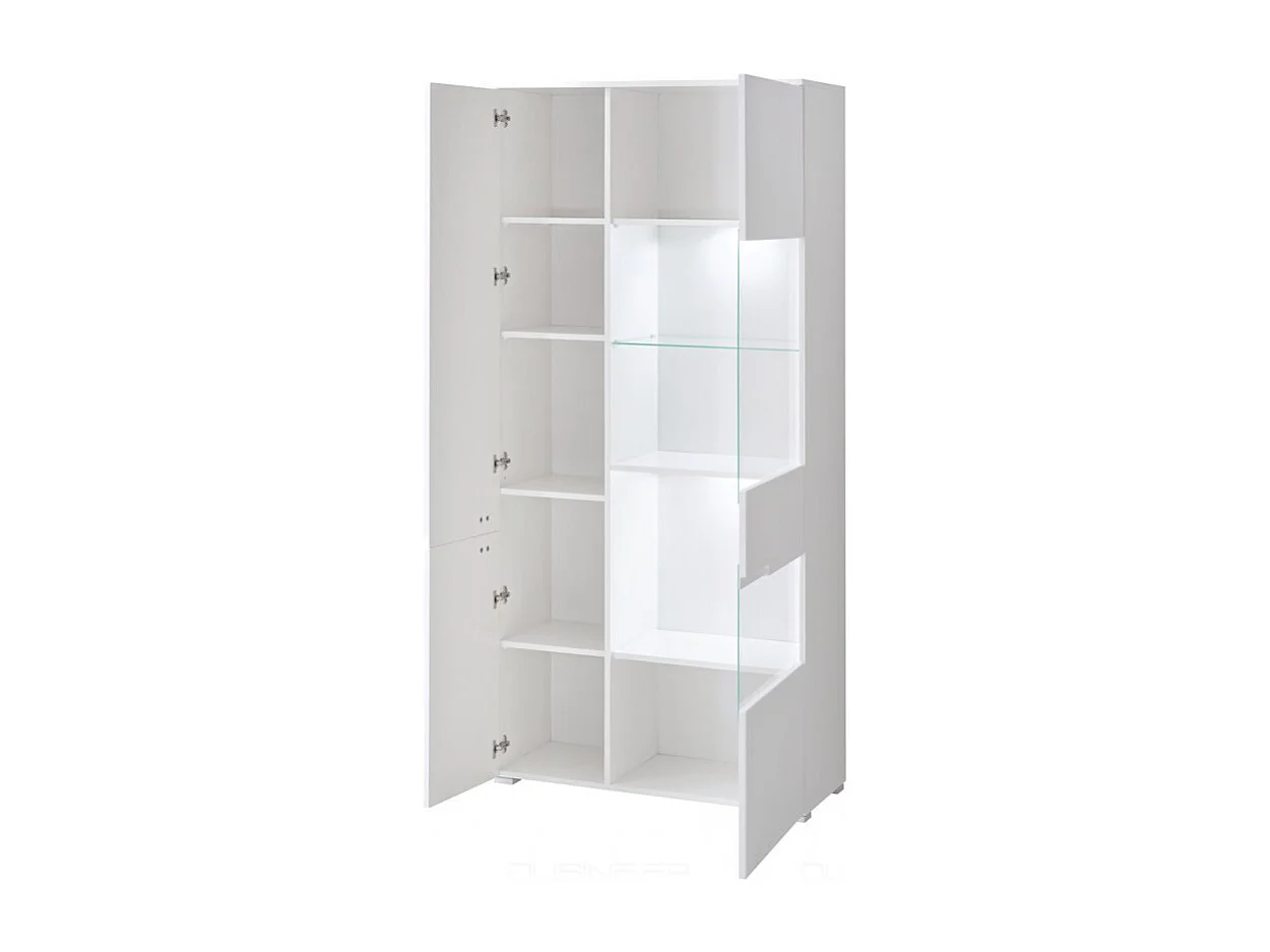 Armoire Vitrine LED bibliothèque 90 cm commode SENCIA Blanc Laqué