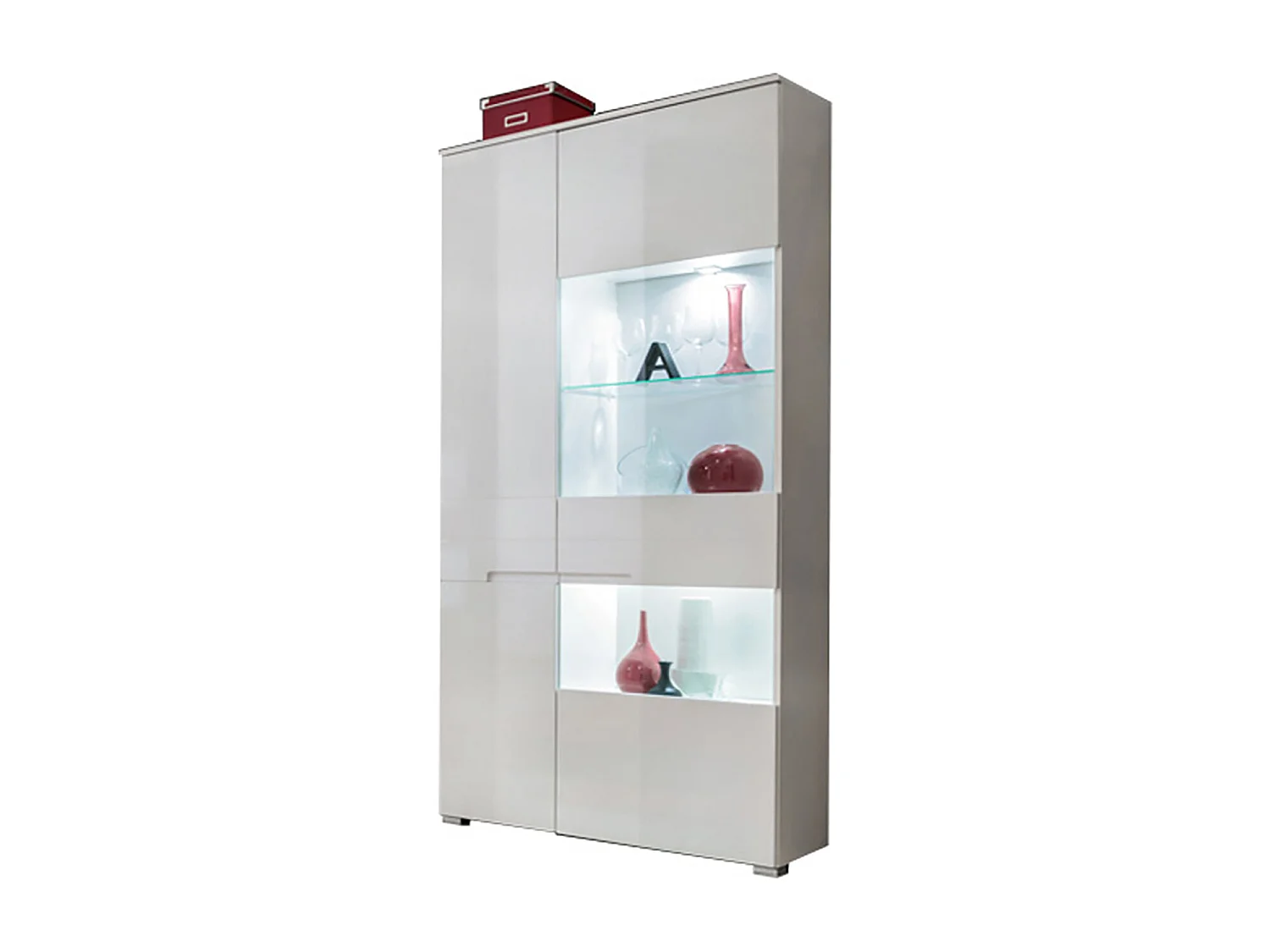 Armoire Vitrine LED bibliothèque 90 cm commode SENCIA Blanc Laqué