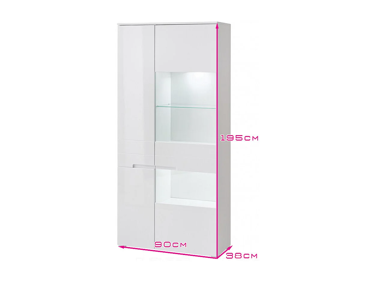 Armoire Vitrine LED bibliothèque 90 cm commode SENCIA Blanc Laqué
