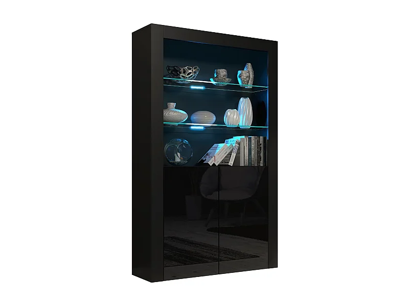 Vitrine 90 cm Jive portes noir laquées avec leds