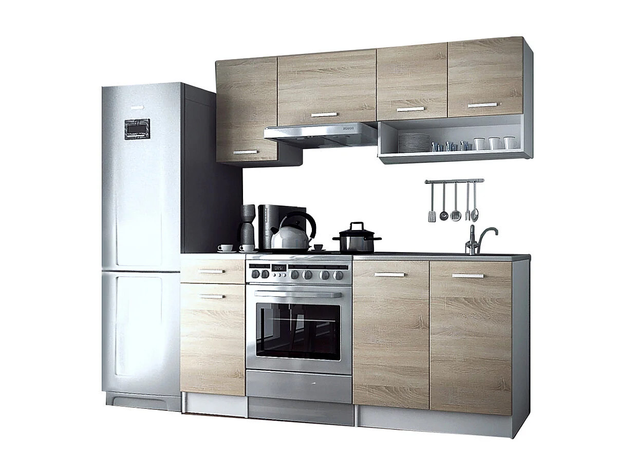 Cuisine complete Viki bois chêne vif 180 cm 5 elements 18 mm