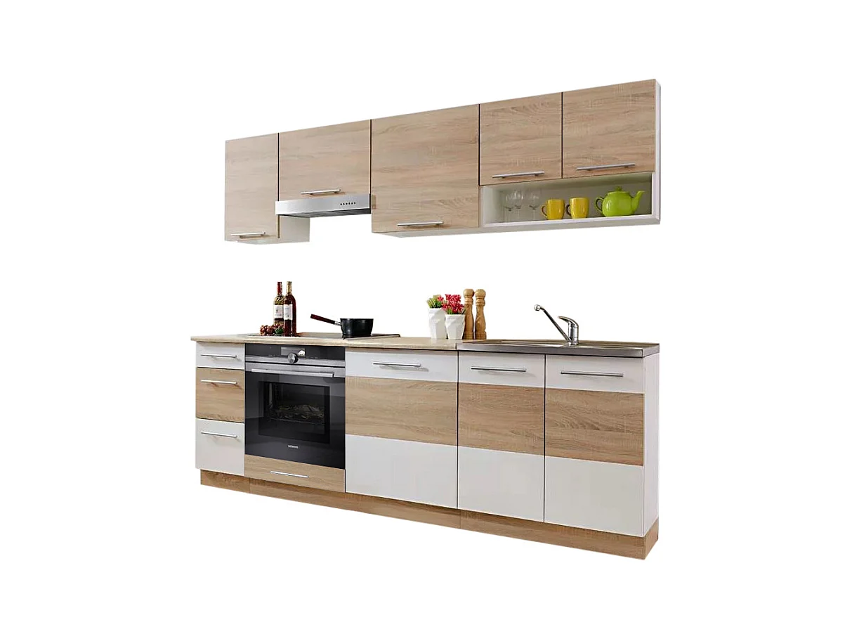 Cuisine LAX 8 éléments - finition BOIS et blanc mat 240 cm
