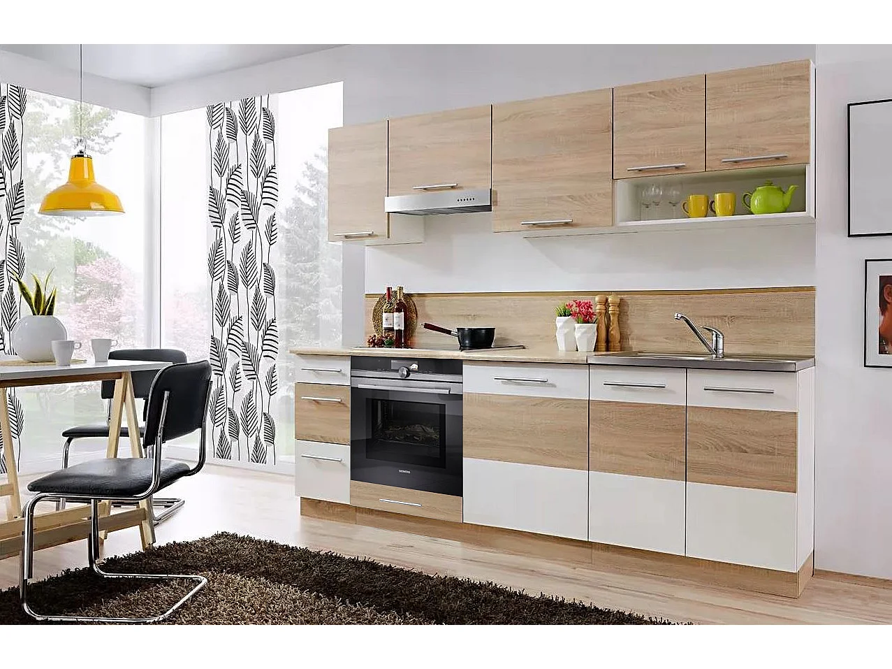 Cuisine LAX 8 éléments - finition BOIS et blanc mat 240 cm