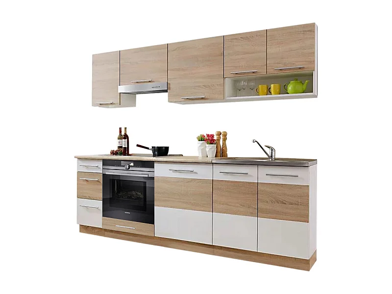 Cuisine LAX 8 éléments - finition BOIS et blanc mat 240 cm