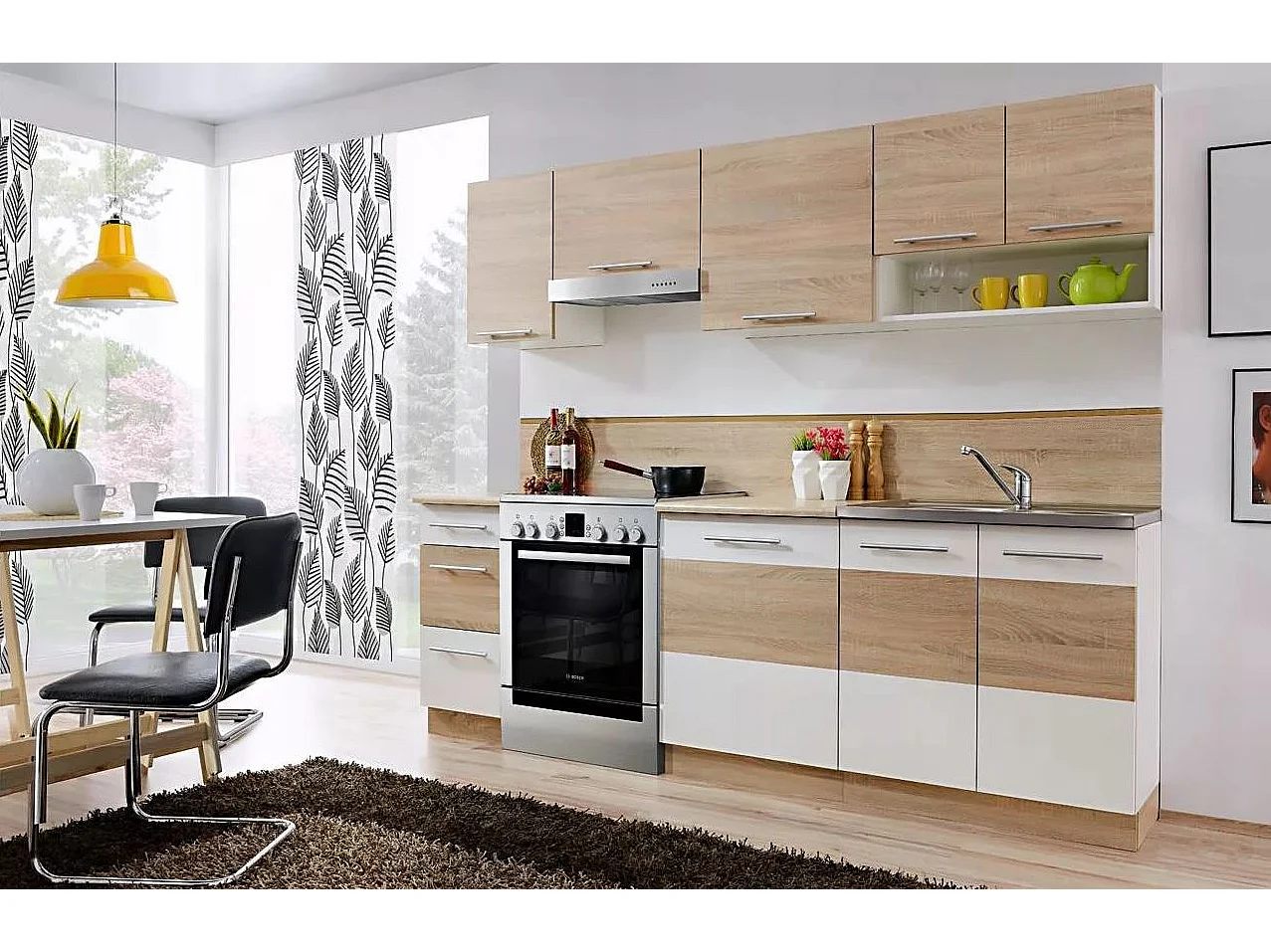 Cuisine LAX finition BOIS et blanc mat 7 éléments 240 cm