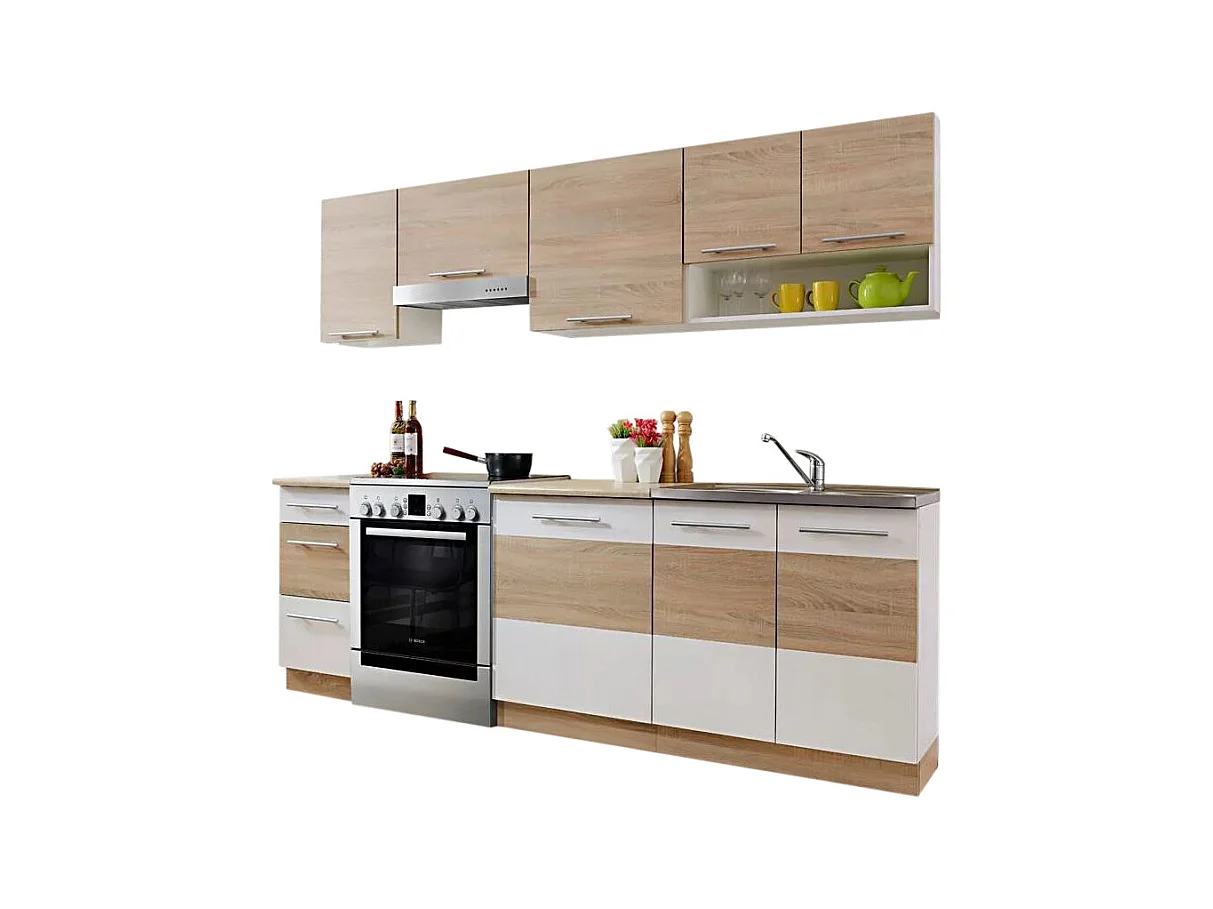 Cuisine LAX finition BOIS et blanc mat 7 éléments 240 cm