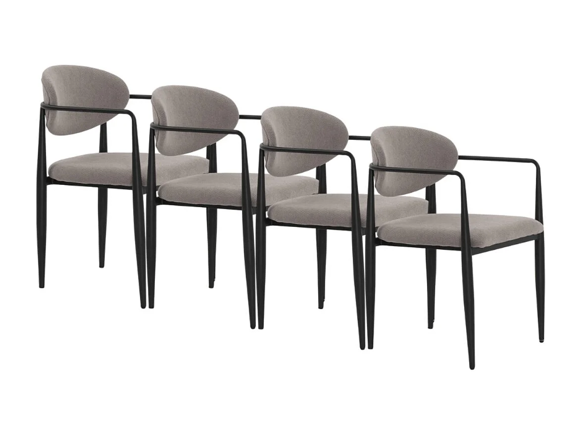 Pacote 4 poltronas estofadas em chenille pergaminho com pés metálicos pretos