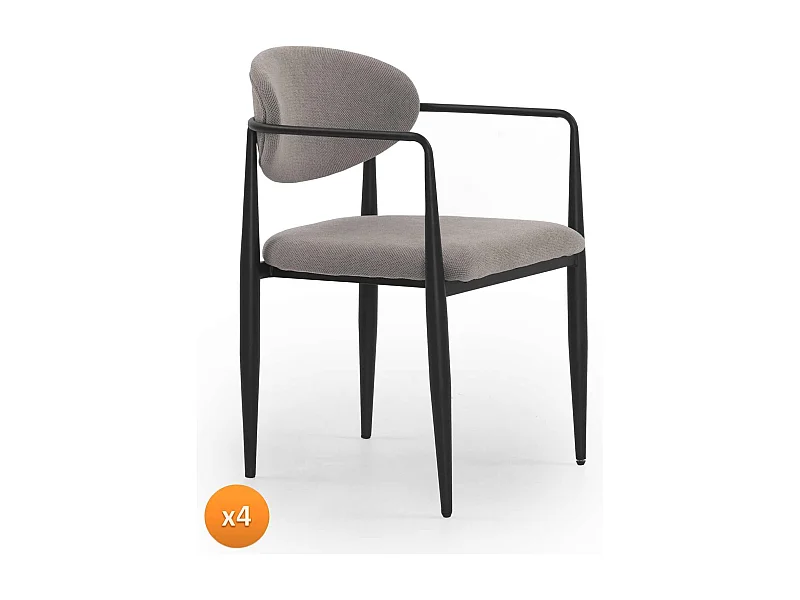 Lot de 4 fauteuils rembourrés en chenille parchemin avec pieds métalliques noirs