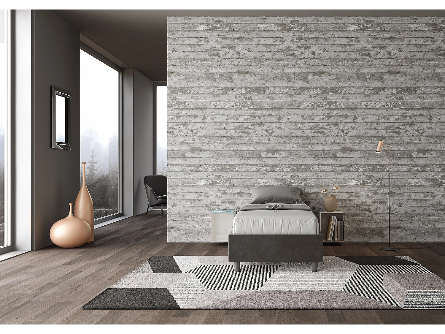 Lit sommier avec conteneur rembourré 80x200 Azelia microfibre gris