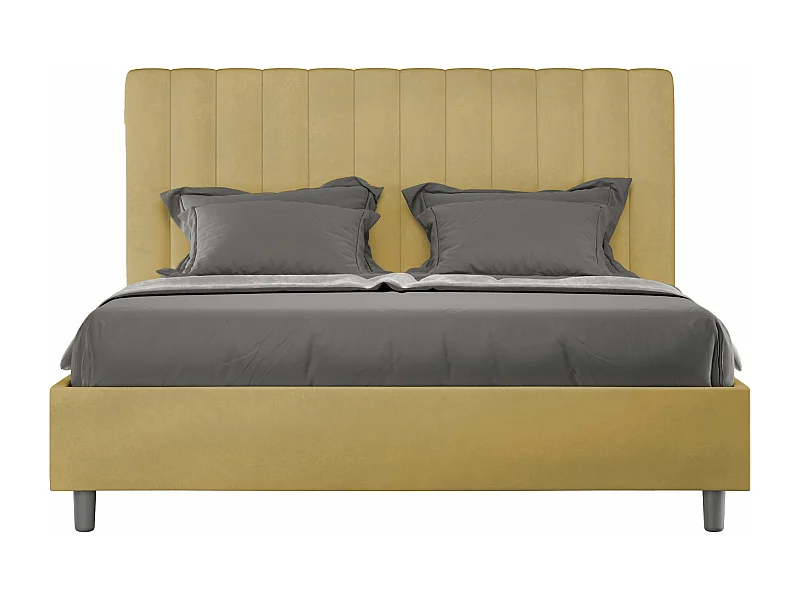 Cama contenedor doble elevable Agueda 160x210 tapizada en microfibra ocre