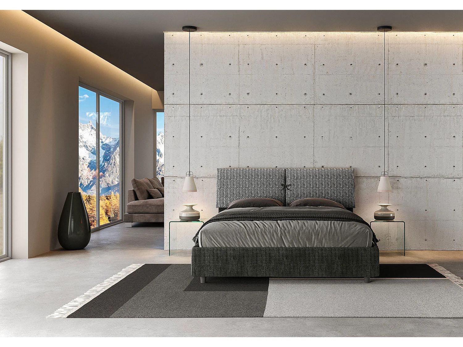 Cama contenedor doble tapizada 160x210 Aragona 8 tela Mados azul