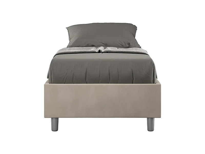 Lit Sommier avec conteneur rembourré 80x190 en microfibre Azelia sable