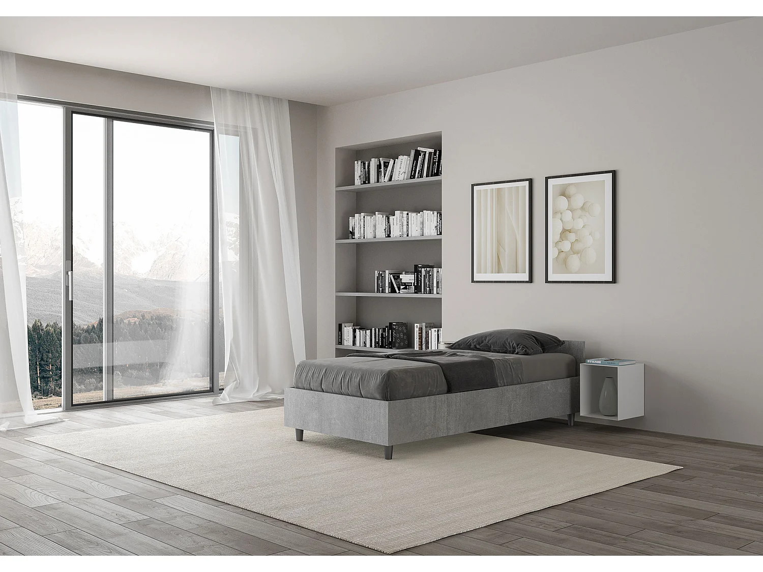 Letto contenitore 80x190 cemento Nuamo