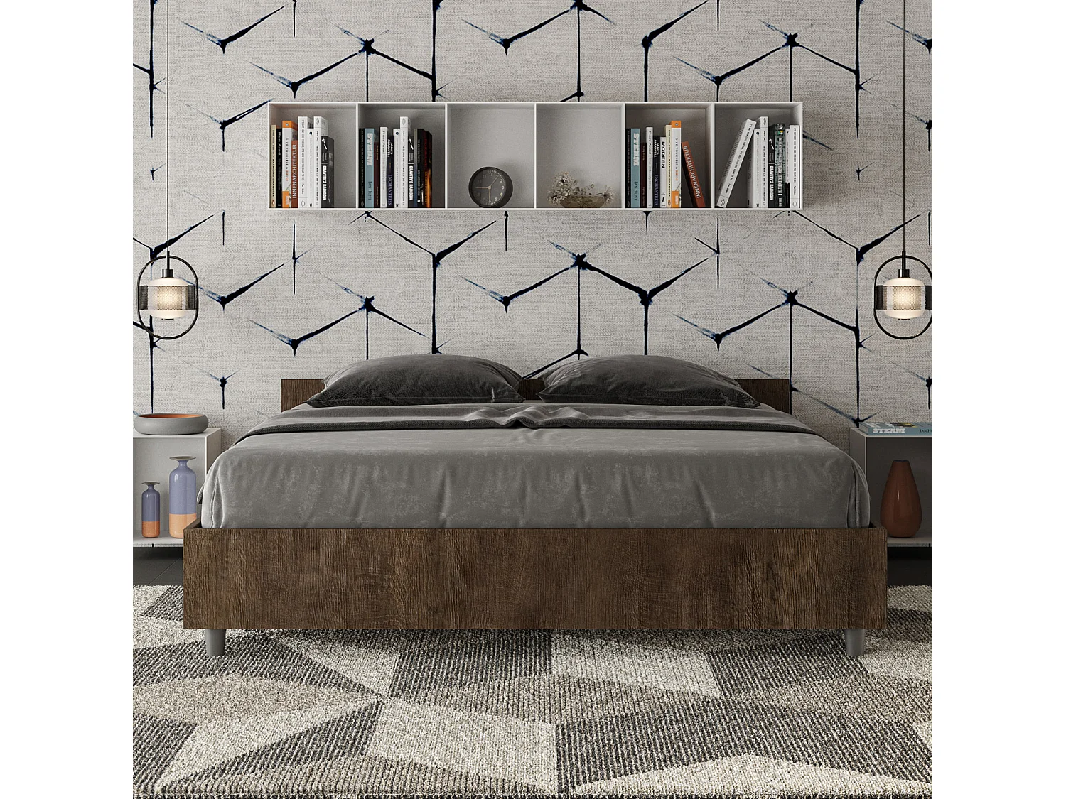 Letto contenitore doppia alzata 160x200 noce Nuamo