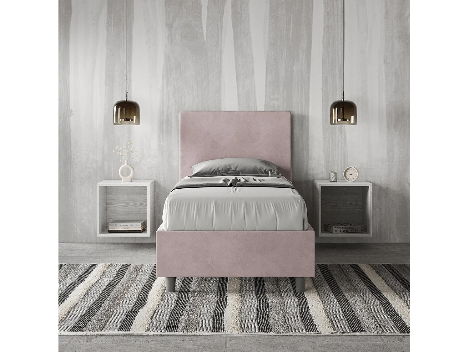 Letto contenitore imbottito 80x190 microfibra glicine Adele