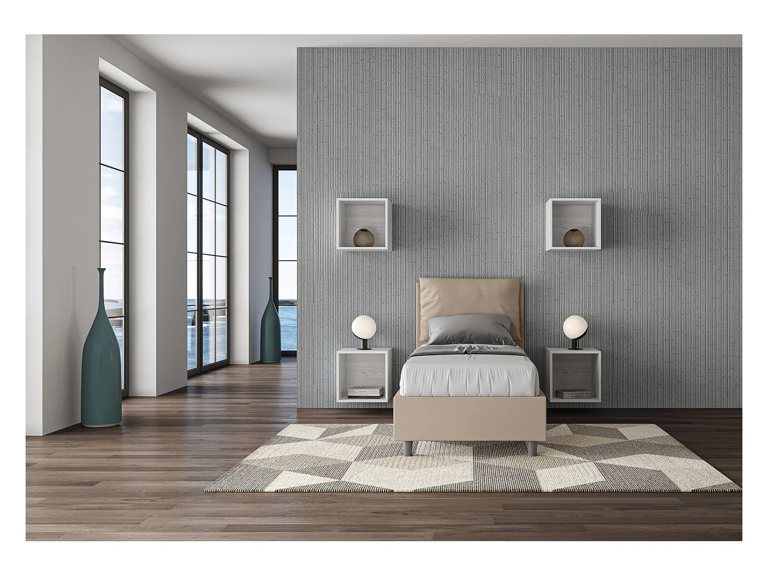 Antea taubengraues Kunstleder-Polsterbett 80x200