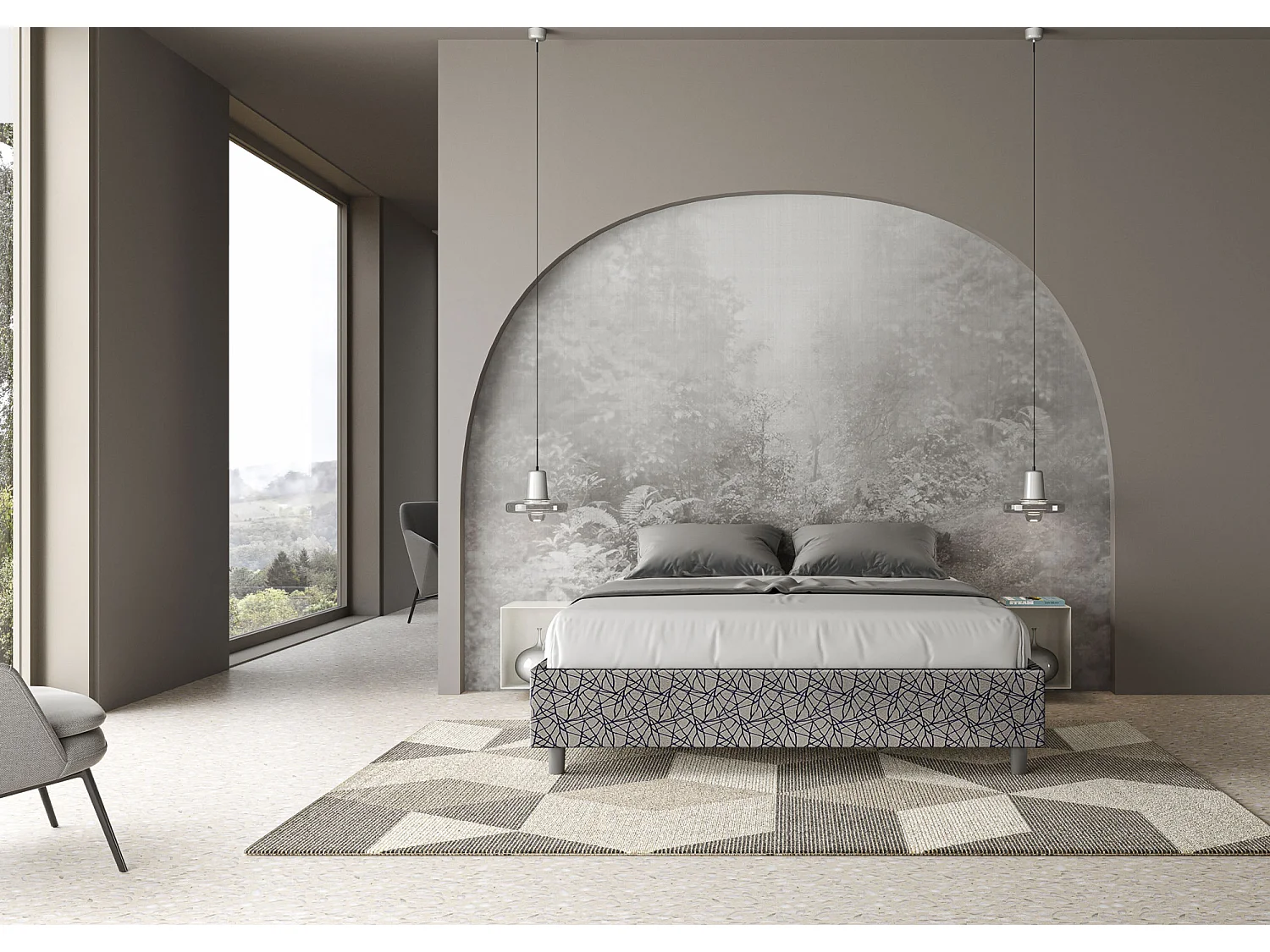 Letto contenitore doppia alzata imbottito 160x200 tessuto Era 09 blu Azelia