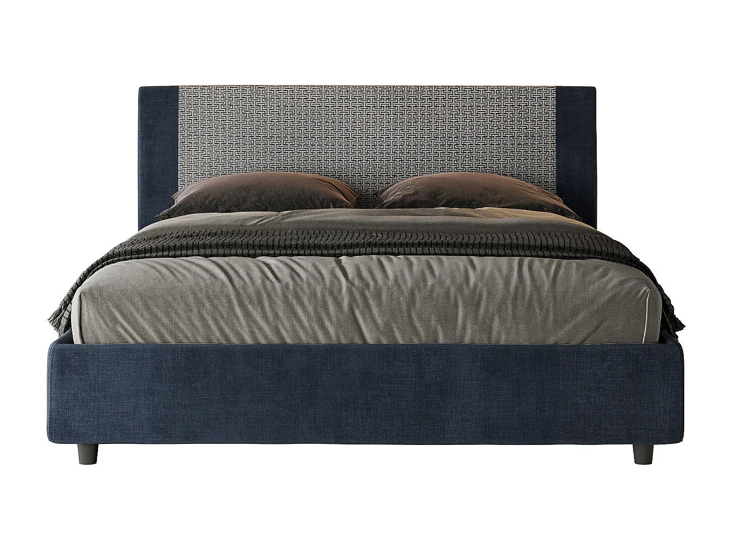 Cama contenedor doble tapizada 160x200 tela Labirinto 09 azul Rosal