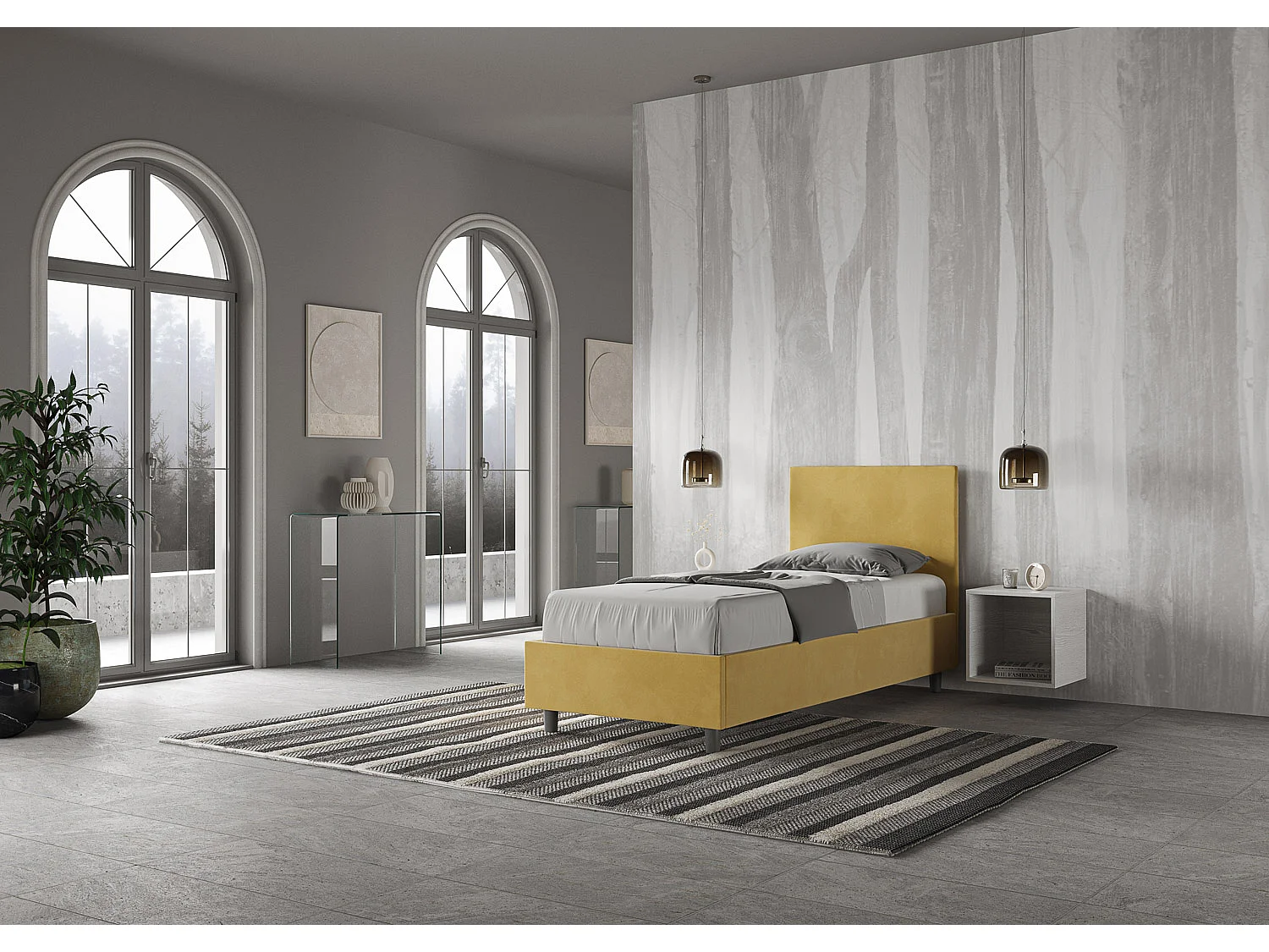 Lit coffre tapissé microfibre ocre Adele 80x210