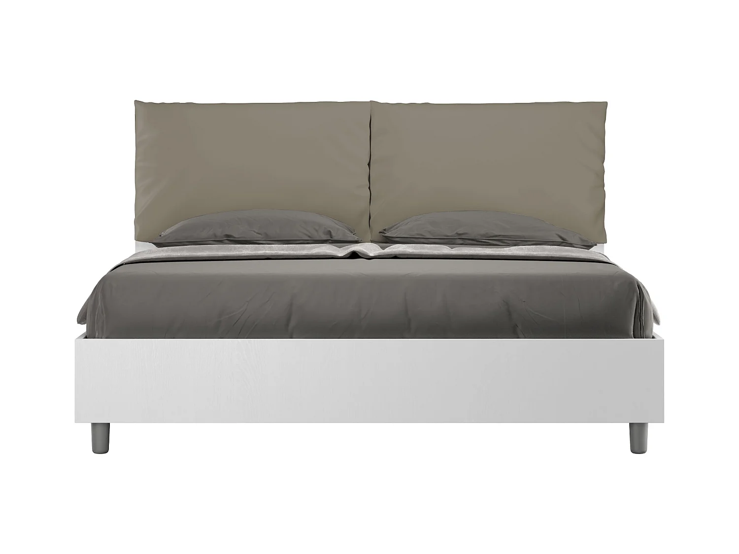Doppelbett mit Stauraum, Doppellift, 160x190 cm, weißes Eschenholz, cappuccinofarbene Kunstlederkissen, Egos Antea
