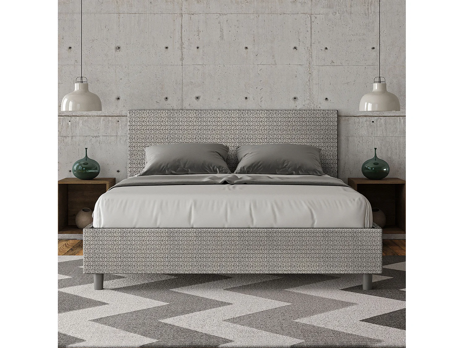 Cama contenedor doble tapizada 160x200 Labirinto 02 tela gris Adele