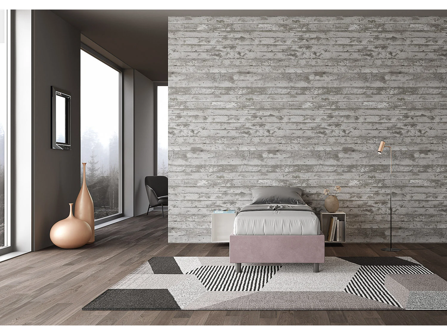Letto Sommier contenitore imbottito 80x190 microfibra glicine Azelia