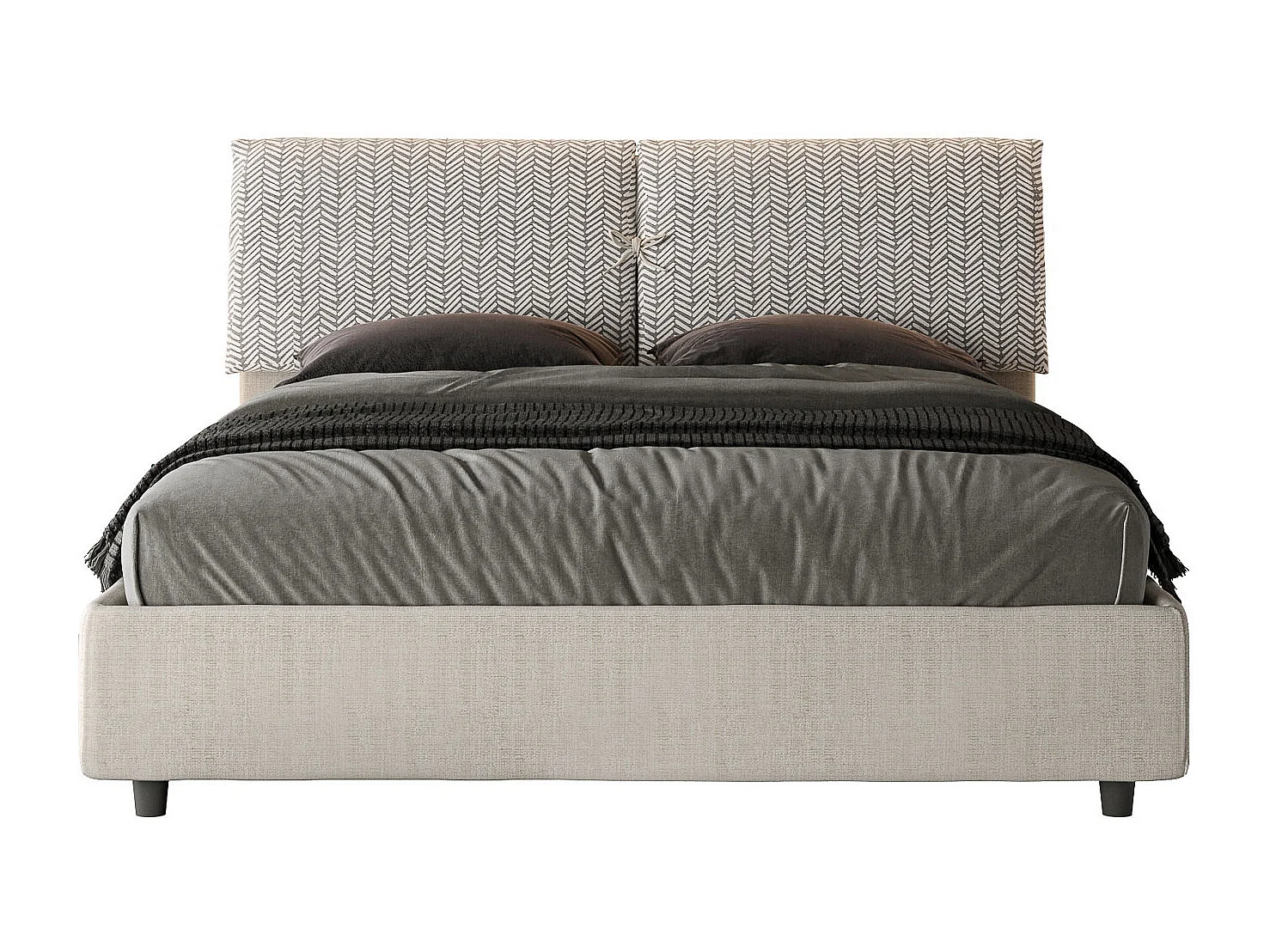 Letto contenitore doppia alzata imbottito 160x200 tessuto Aragona 1 bianco Mados