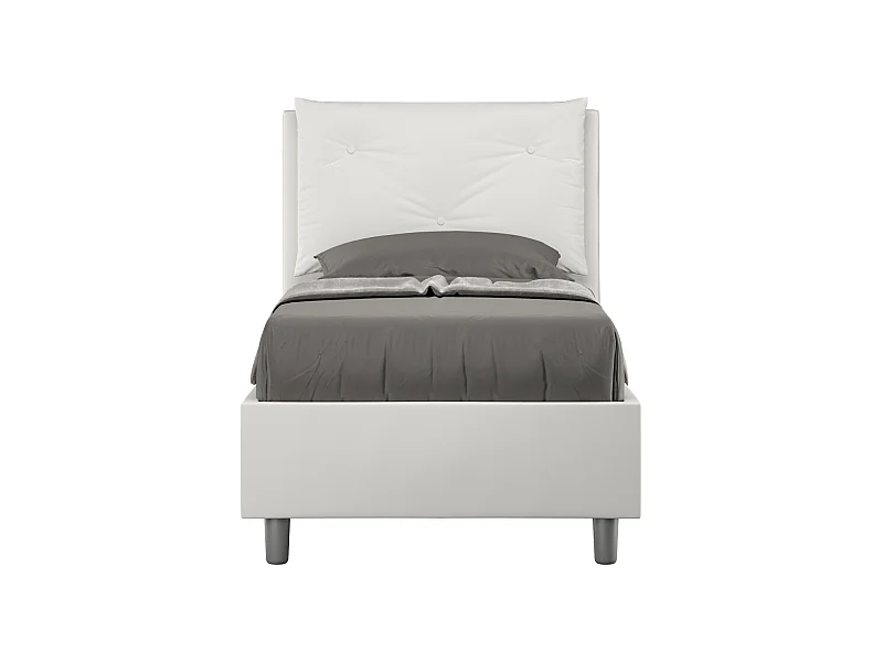 Cama contenedor tapizada símil piel blanca Appia 80x210