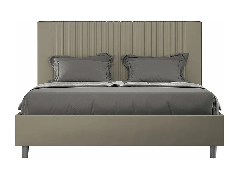 Letto contenitore doppia alzata imbottito 160x200 similpelle cappuccino Goya