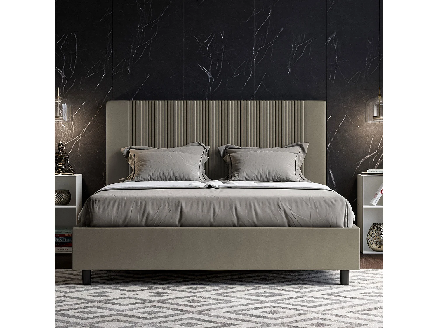 Cama contenedor doble tapizada 160x200 Goya simil piel capuchino