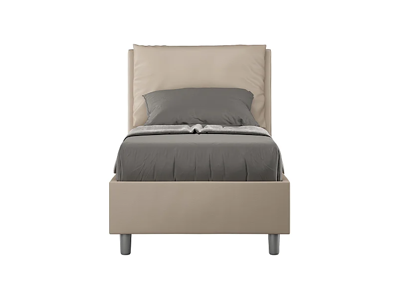 Lit coffre rembourré en simili cuir gris tourterelle Antea 80x210