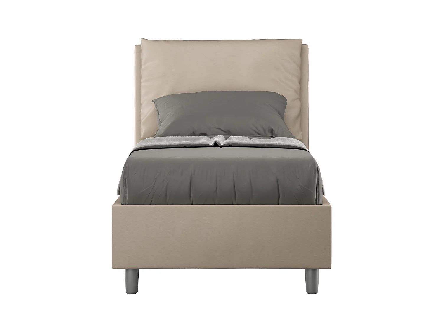 Lit coffre rembourré en simili cuir gris tourterelle Antea 80x210