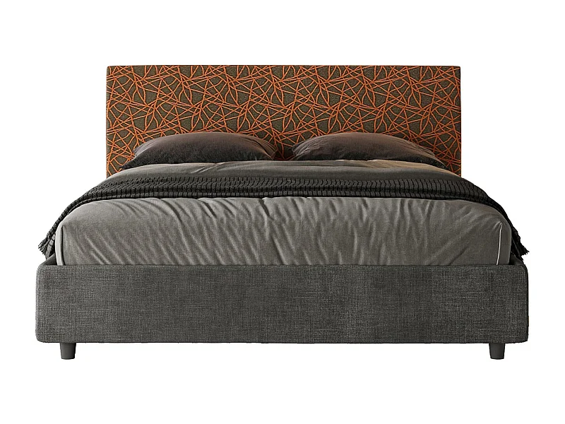 Cama contenedor doble tapizada 160x200 tela Era 04 naranja Arla