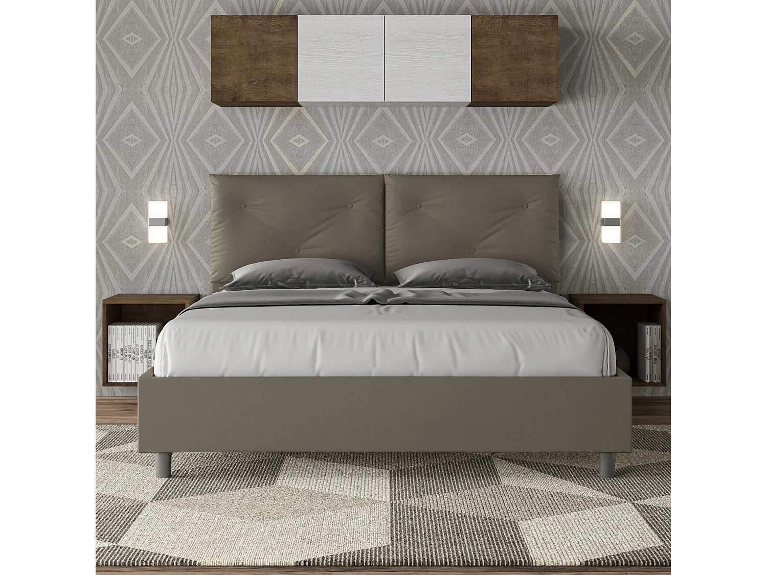 Lit coffre double capitonné 160x210 cappuccino simili cuir Appia