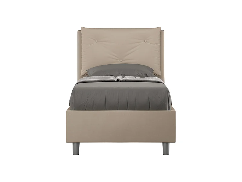 Lit coffre capitonné 80x200 Appia simili cuir gris tourterelle