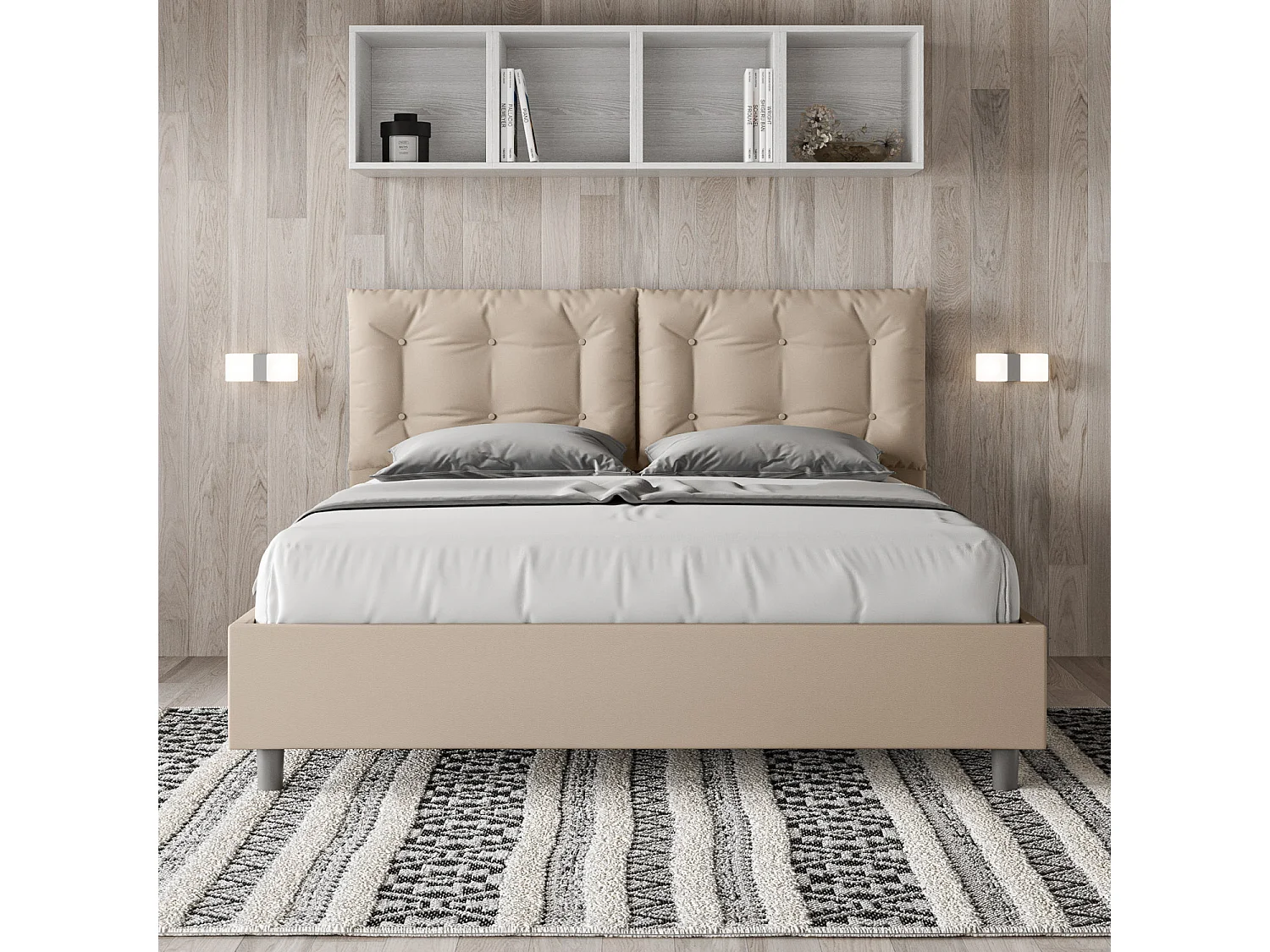 Letto contenitore doppia alzata imbottito 160x200 similpelle tortora Annalisa