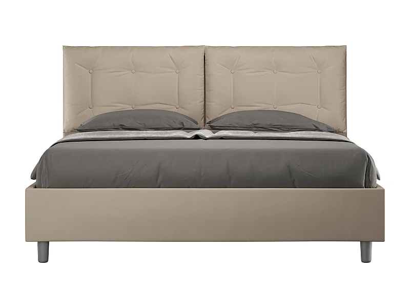 Lit rangement double relevable capitonné simili cuir gris tourterelle Annalisa 160x200