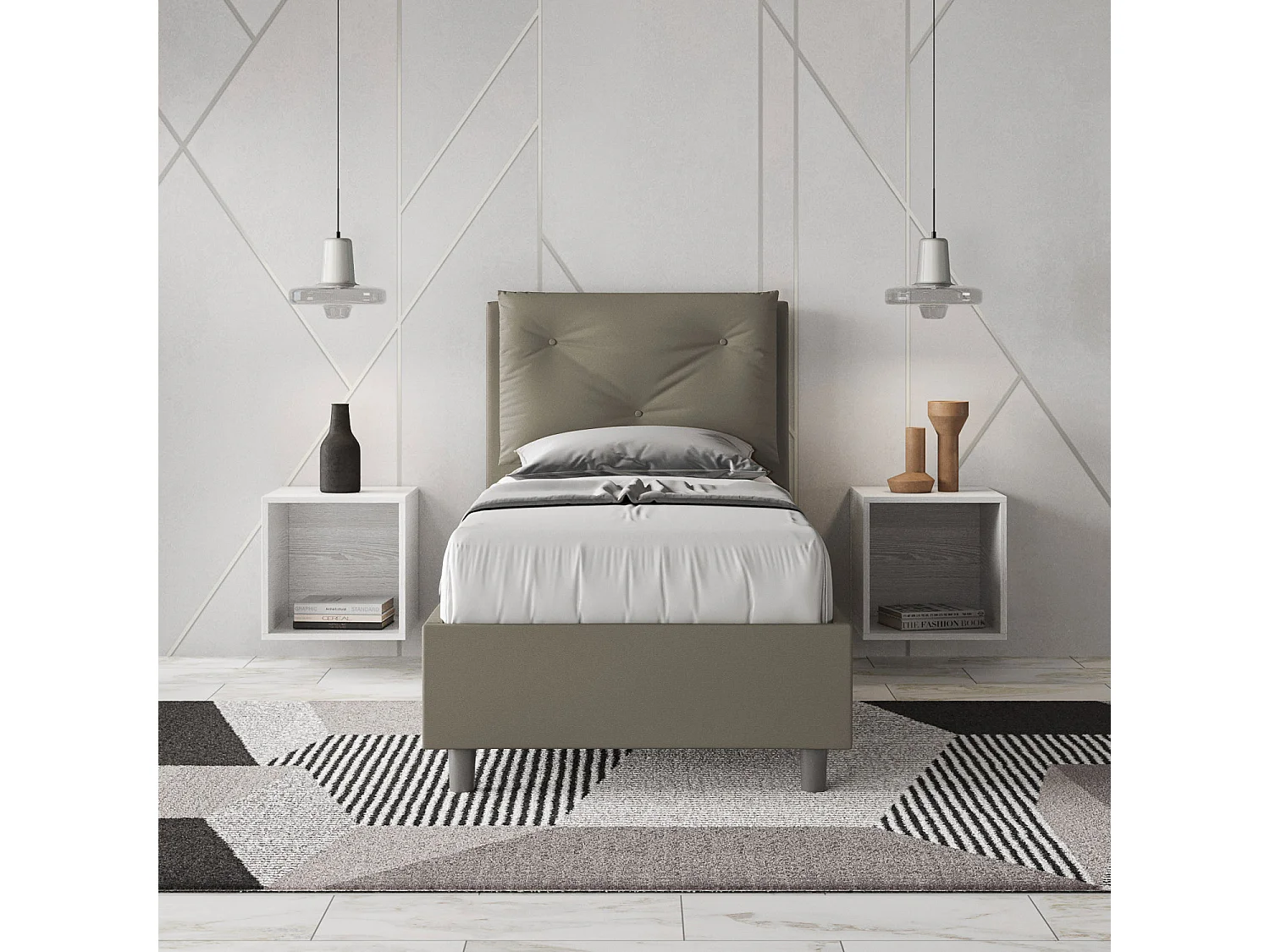 Cama contenedor tapizada 80x200 Appia símil piel capuchino