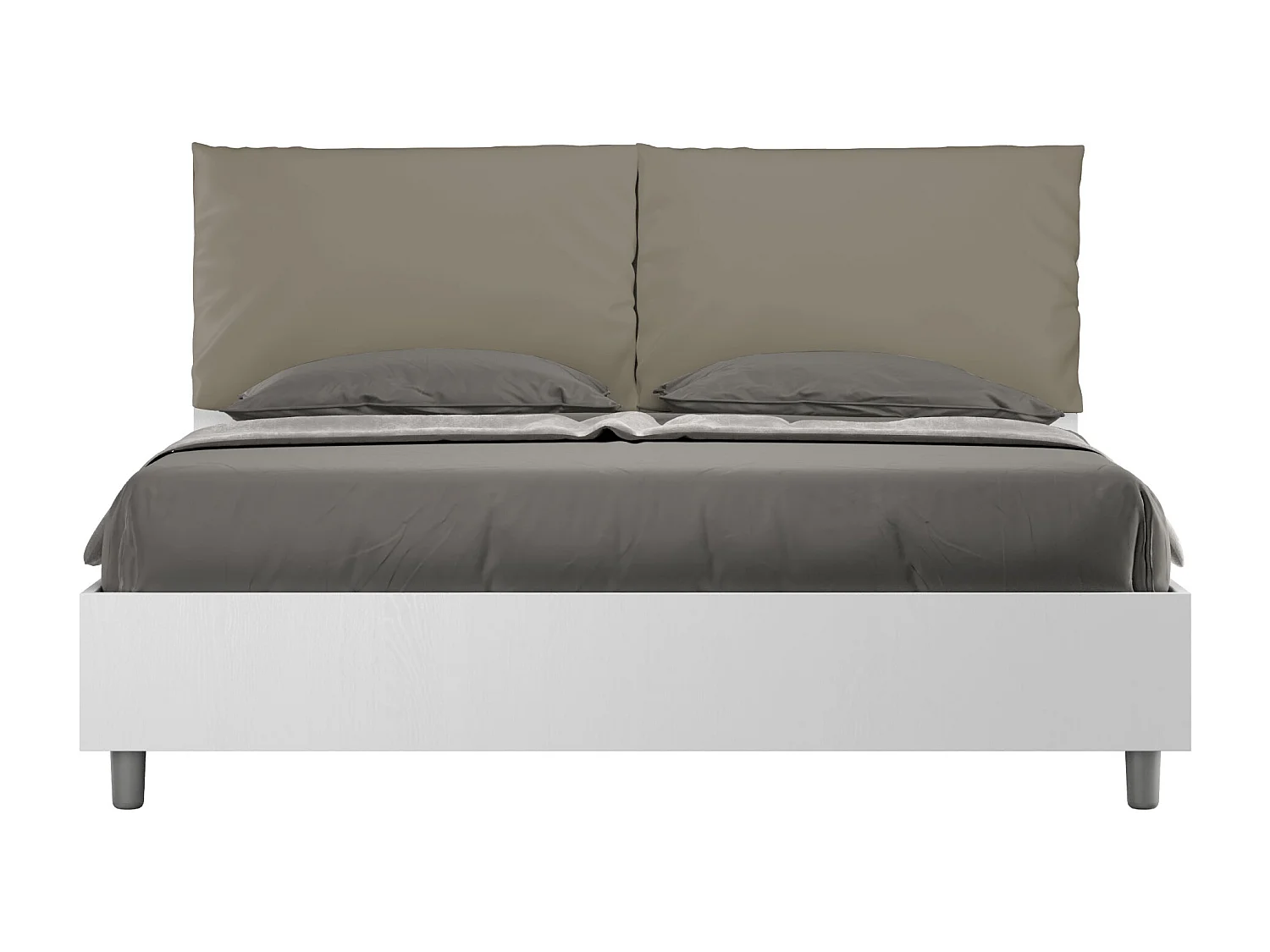 Doppelbett mit Stauraum, Doppellift, 160x200 cm, weißes Eschenholz, cappuccinofarbene Kunstlederkissen, Egos Antea