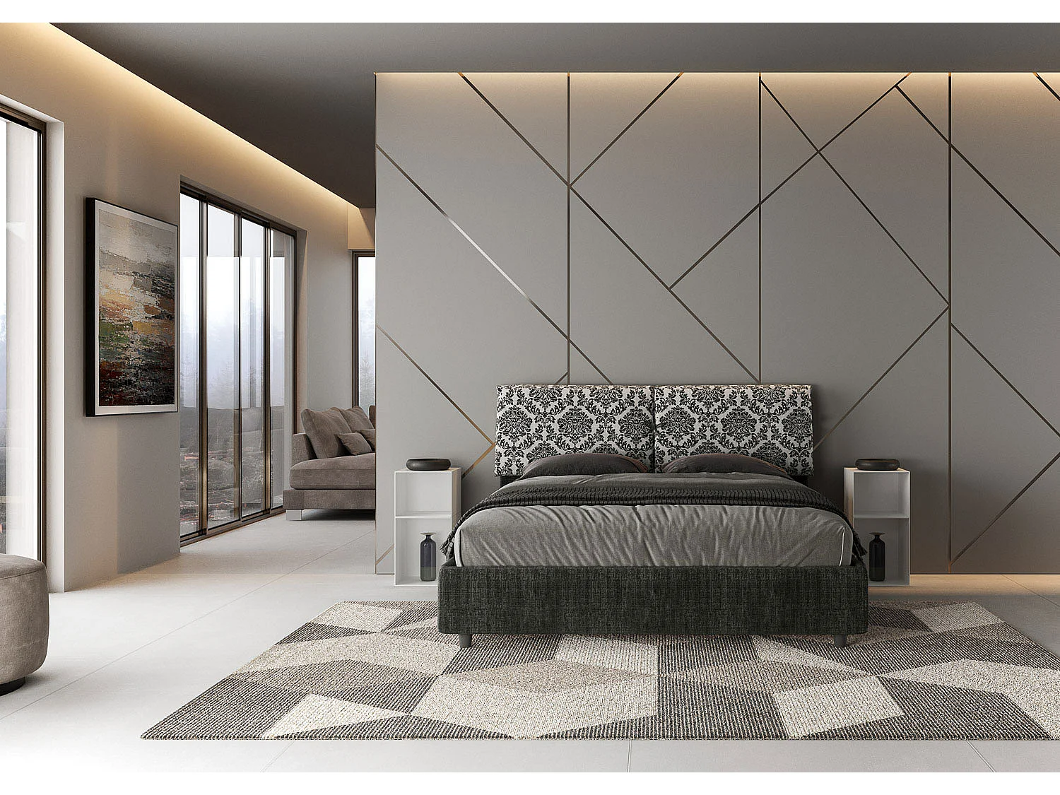 Lit coffre double capitonné 160x210 en tissu Agata 8 Mados bleu