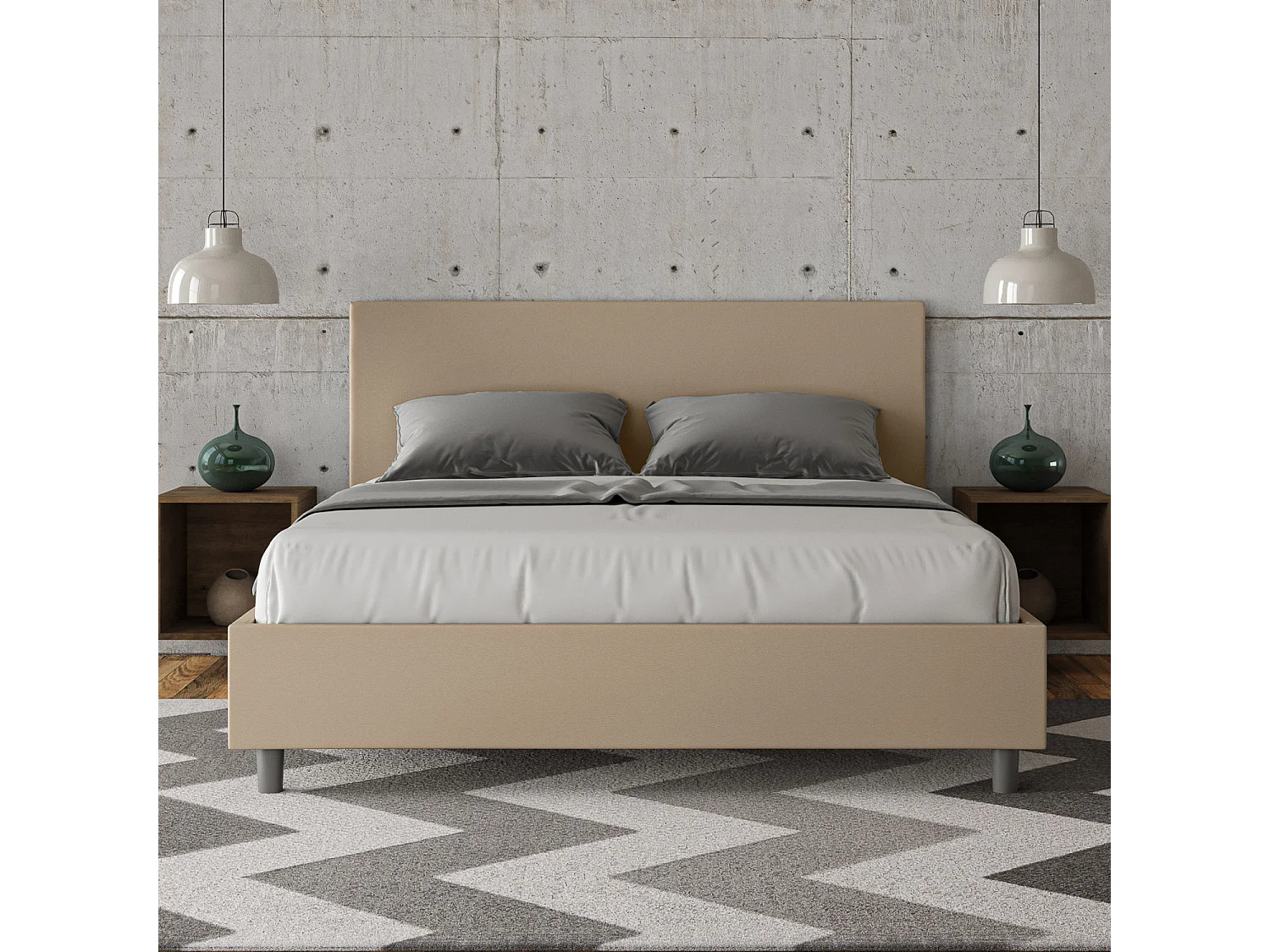 Letto contenitore doppia alzata imbottito 160x190 similpelle tortora Adele