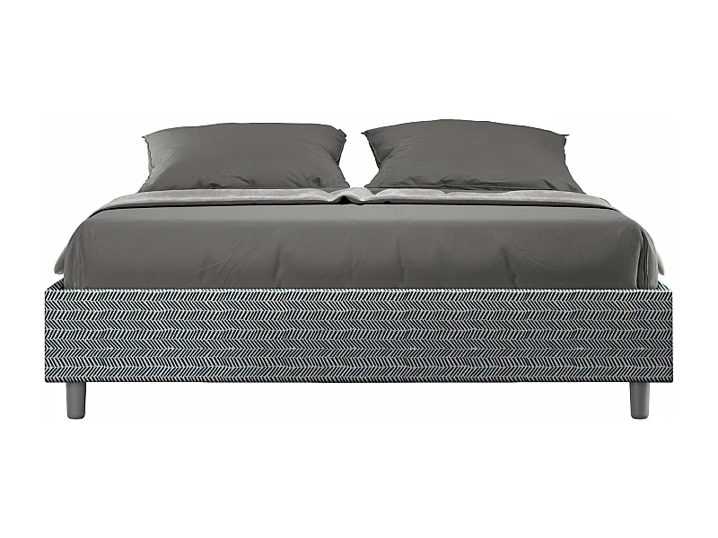 Lit coffre double capitonné 160x200 Aragona 8 tissu Azelia bleu