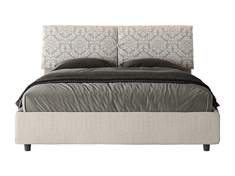 Lit coffre double capitonné 160x200 Agata 1 tissu Mados blanc