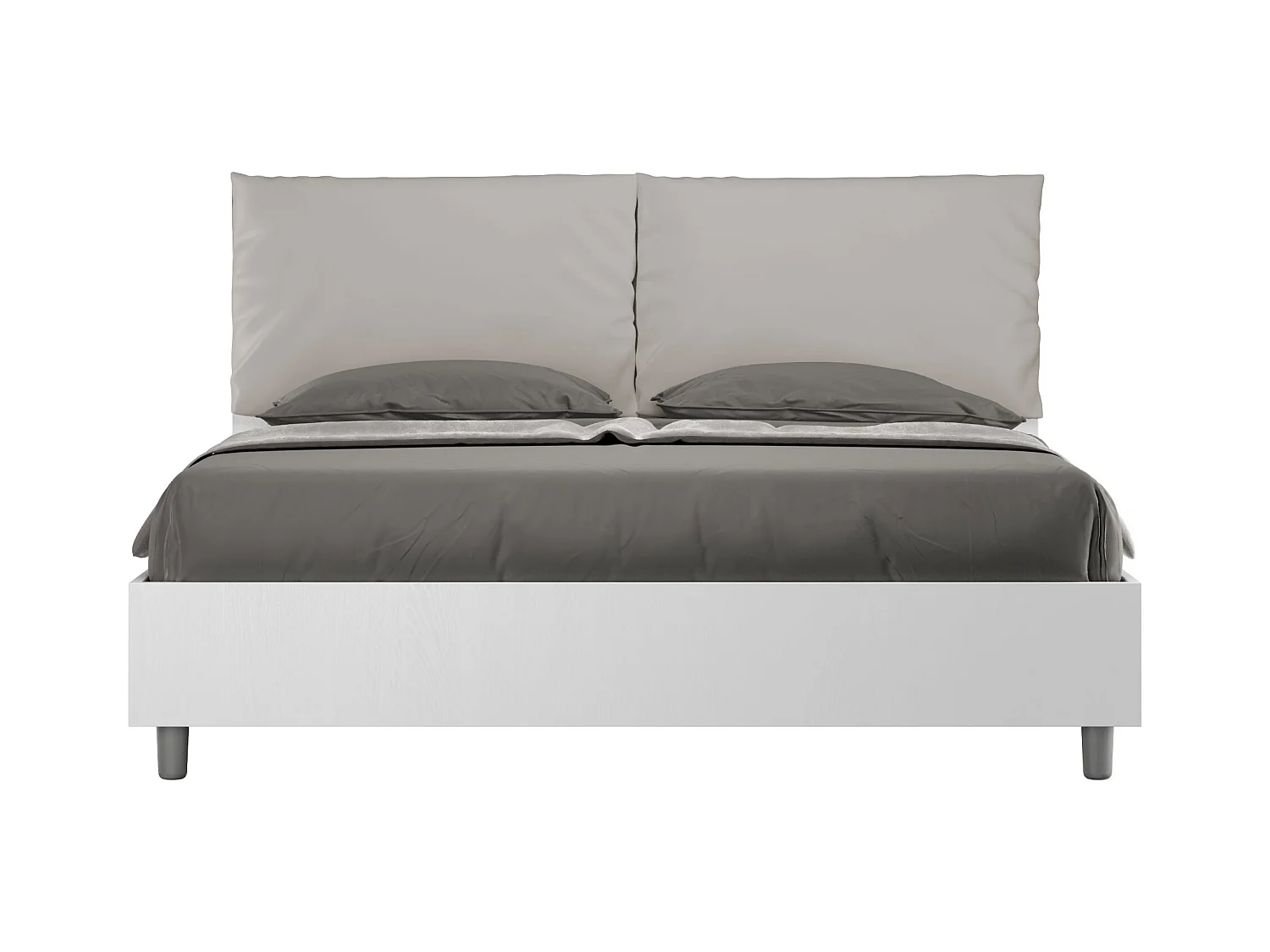Doppelbett mit Stauraum, Doppellift, 160x190 cm, weißes Eschenholz, taubengraue Kunstlederkissen, Egos Antea