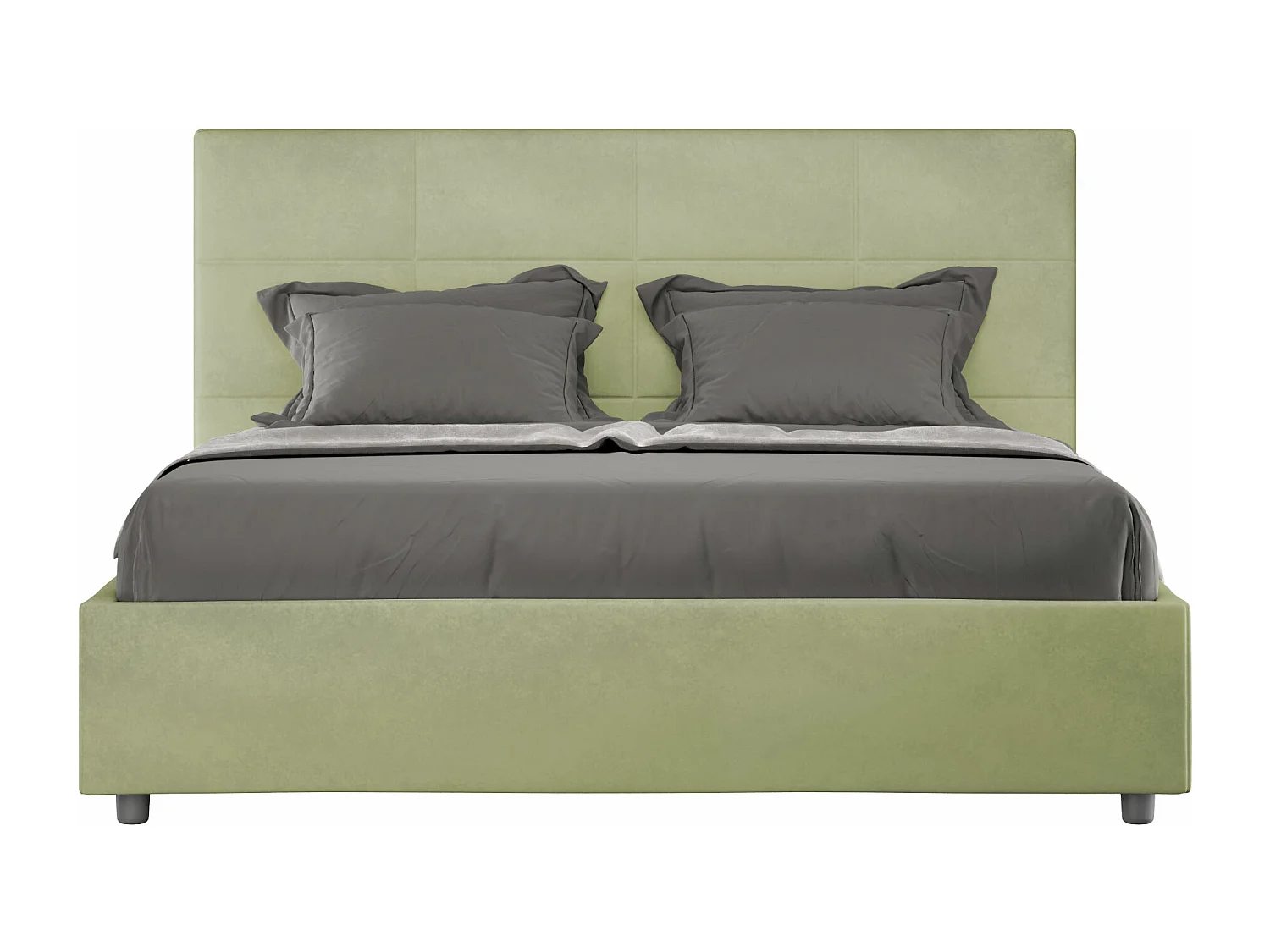 Cama contenedor doble elevada acolchada microfibra té verde Mika 160x210