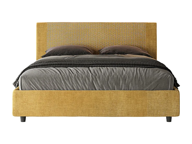 Lit coffre double capitonné 160x190 Labirinto 06 tissu Rosal jaune