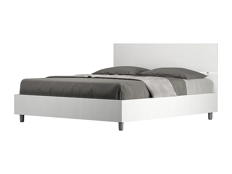 Demas 160x200 tweepersoonsbed met opbergruimte en recht hoofdeinde, wit essen